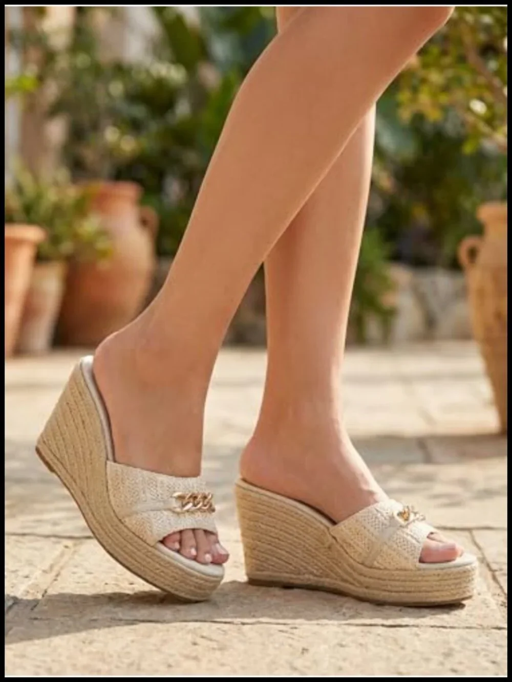 Wedge Espadrilles Sandals Chain Slip On Slides Platform Heeled Summer Shoes